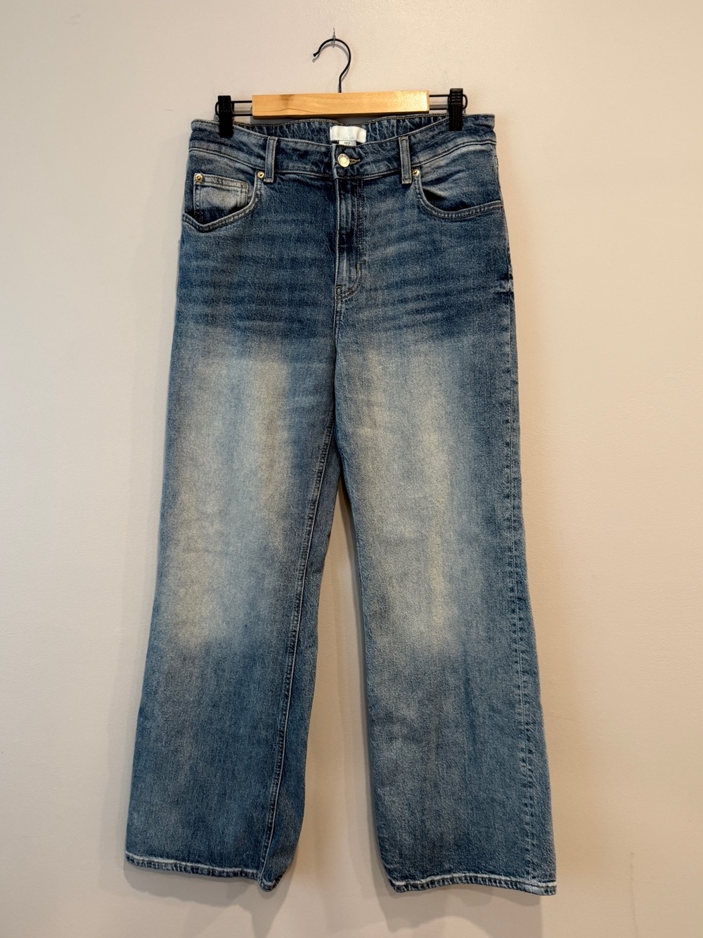 H&M High Waist Wide Leg Jeans Medium Wash Denim Womens 10